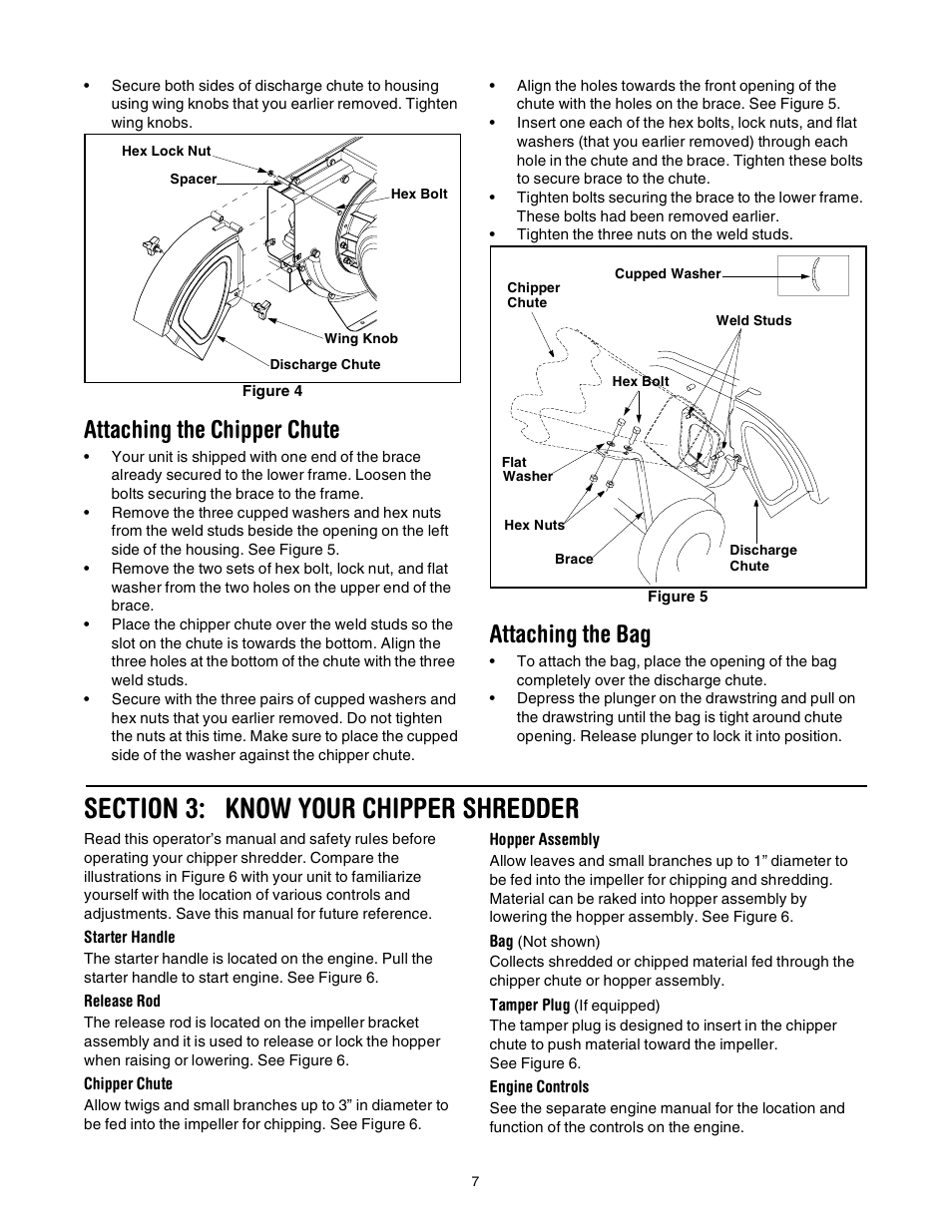 Attaching the chipper chute, Attaching the bag | Troy-Bilt 494 User Manual | Page 7 / 16