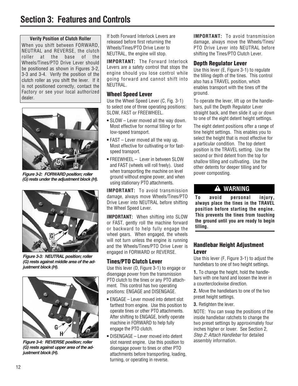 Warning | Troy-Bilt E682L-Horse User Manual | Page 12 / 64