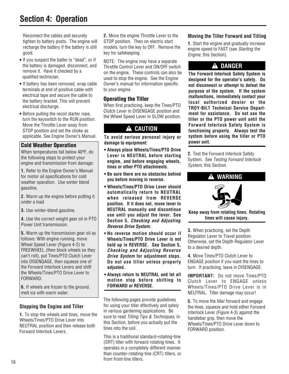 Caution, Danger, Warning | Troy-Bilt E682L-Horse User Manual | Page 16 / 64