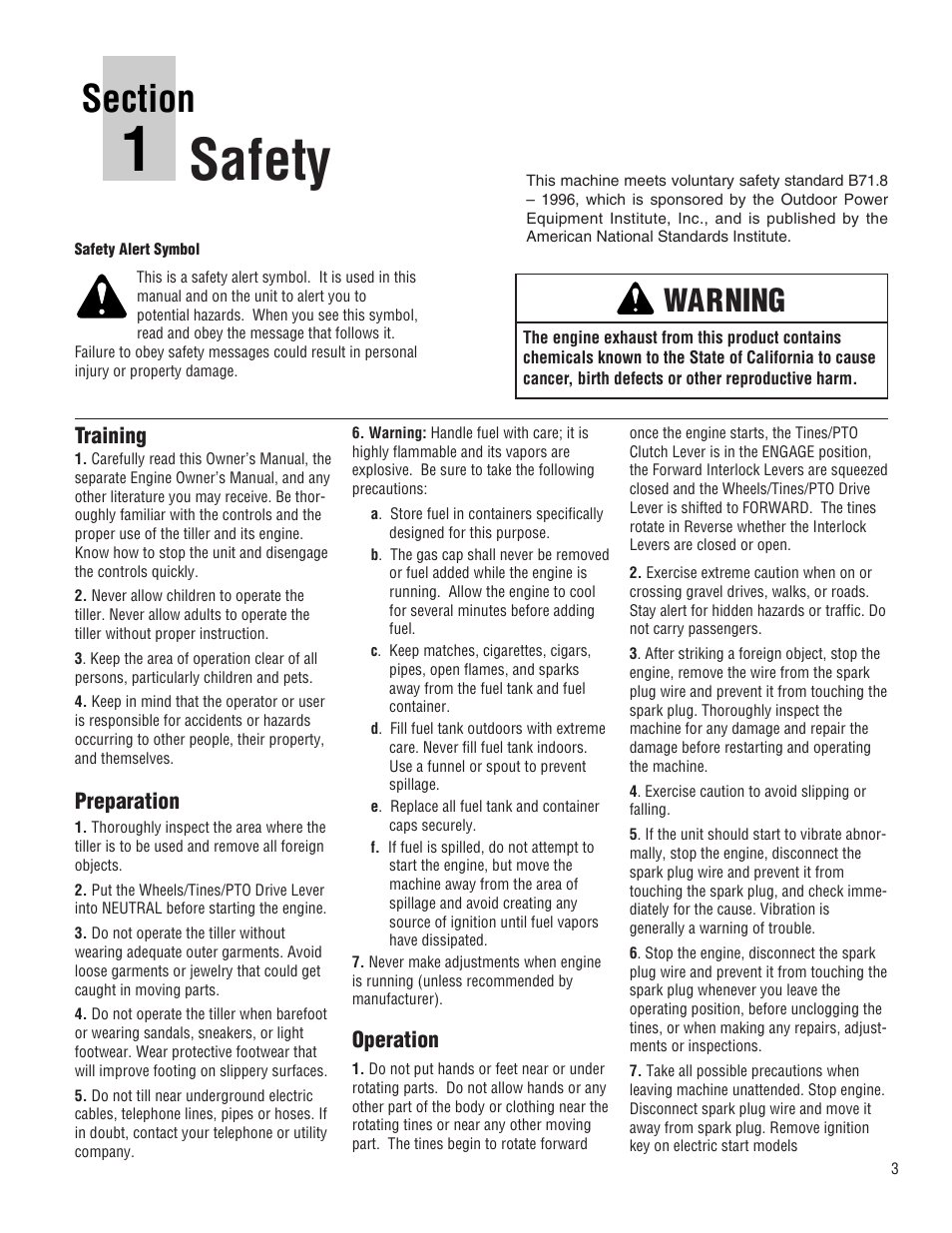 Safety, Warning | Troy-Bilt E682L-Horse User Manual | Page 3 / 64