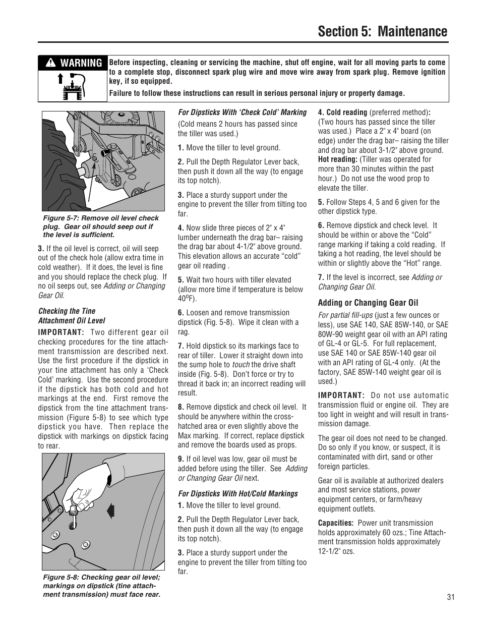 Warning | Troy-Bilt E682L-Horse User Manual | Page 31 / 64