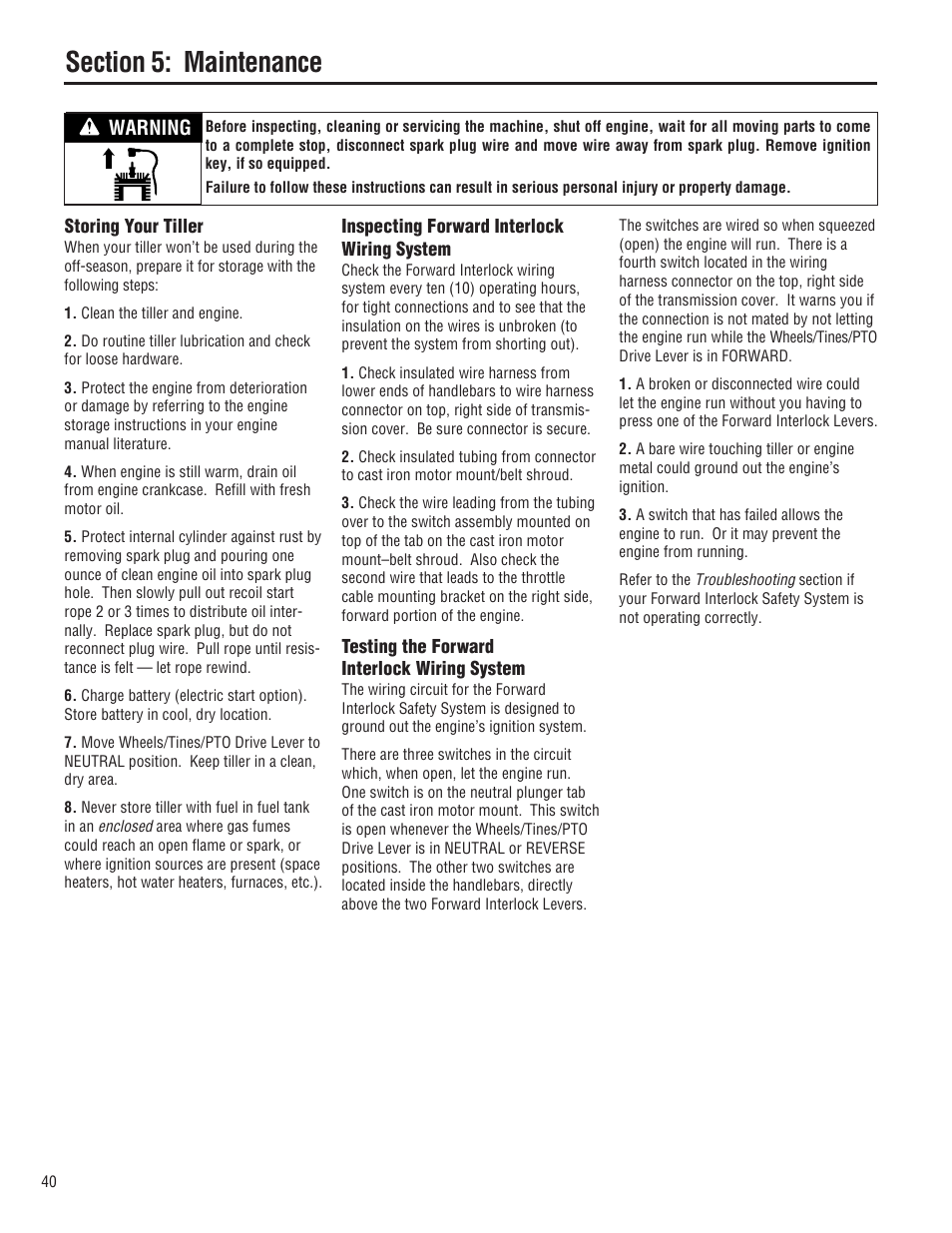 Warning | Troy-Bilt E682L-Horse User Manual | Page 40 / 64