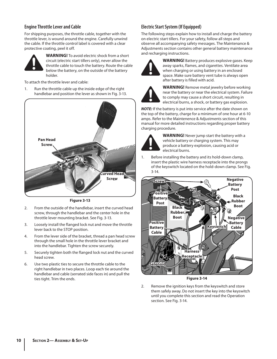 Engine throttle lever and cable, Electric start system (if equipped) | Troy-Bilt 682 User Manual | Page 10 / 44