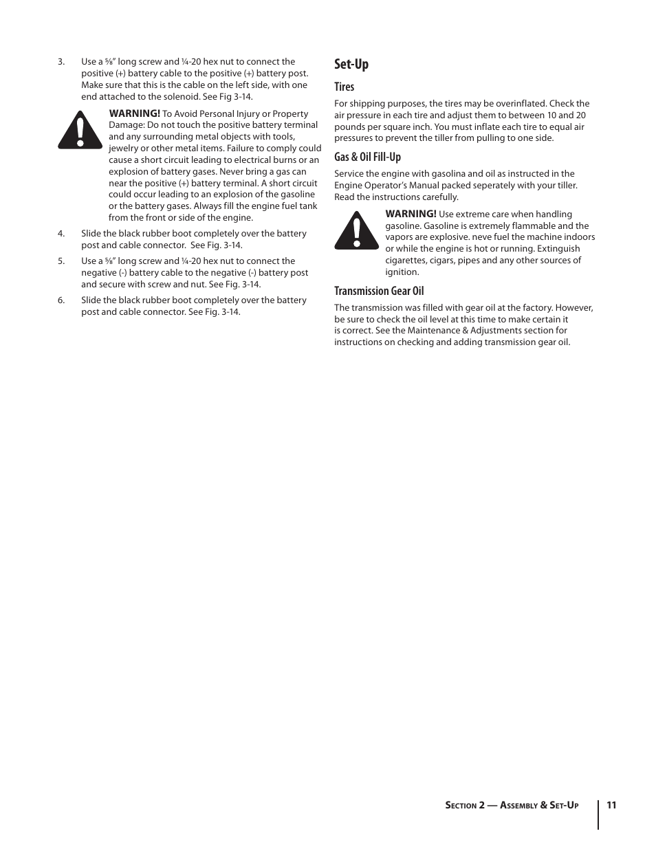 Set-up, Tires, Gas & oil fill-up | Transmission gear oil | Troy-Bilt 682 User Manual | Page 11 / 44