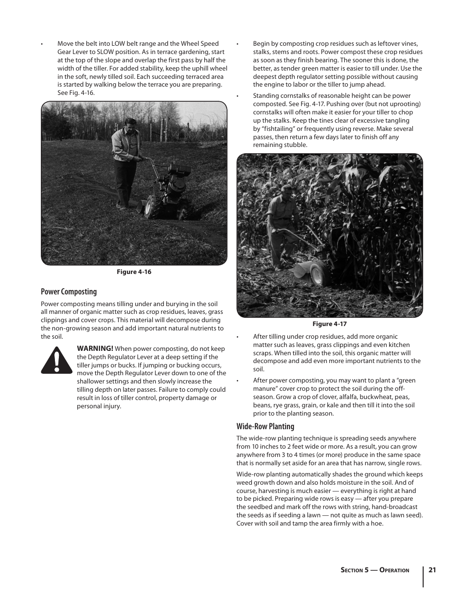 Wide-row planting, Power composting | Troy-Bilt 682 User Manual | Page 21 / 44