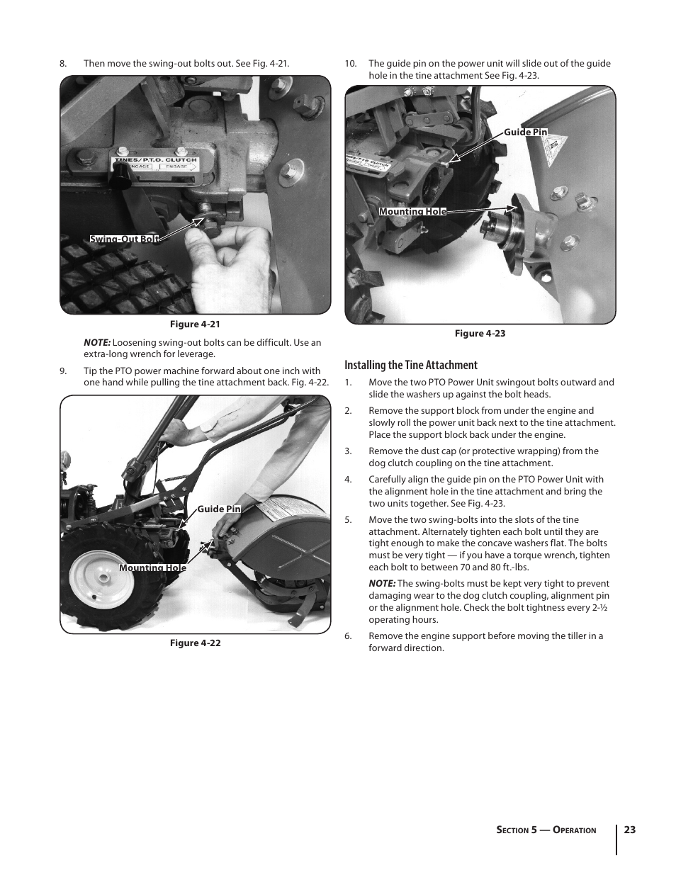 Installing the tine attachment | Troy-Bilt 682 User Manual | Page 23 / 44