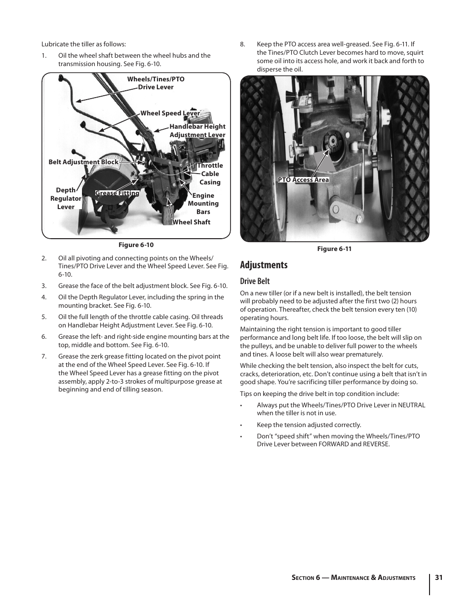 Adjustments, Drive belt | Troy-Bilt 682 User Manual | Page 31 / 44