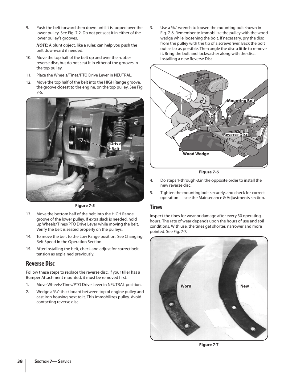 Reverse disc, Tines | Troy-Bilt 682 User Manual | Page 38 / 44