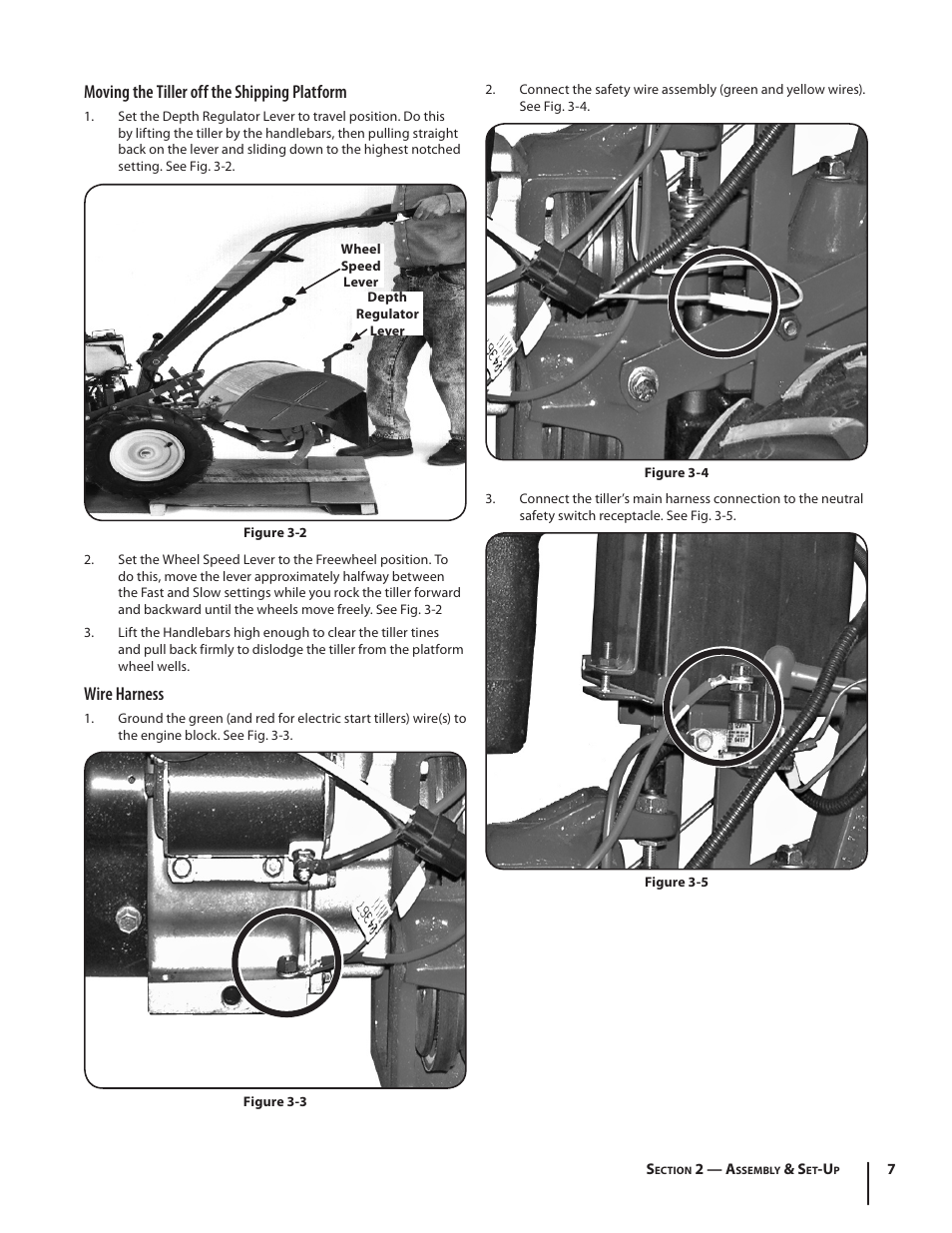 Moving the tiller off the shipping platform, Wire harness | Troy-Bilt 682 User Manual | Page 7 / 44