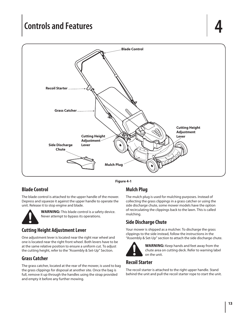 Controls and features | Troy-Bilt TB130 User Manual | Page 13 / 40