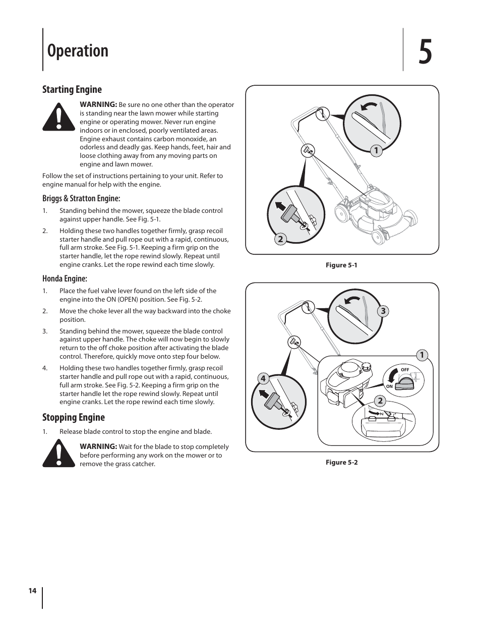 Operation, Starting engine, Stopping engine | Troy-Bilt TB130 User Manual | Page 14 / 40