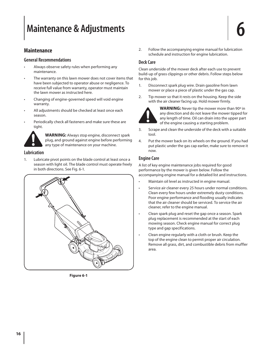 Maintenance & adjustments, Maintenance | Troy-Bilt TB130 User Manual | Page 16 / 40