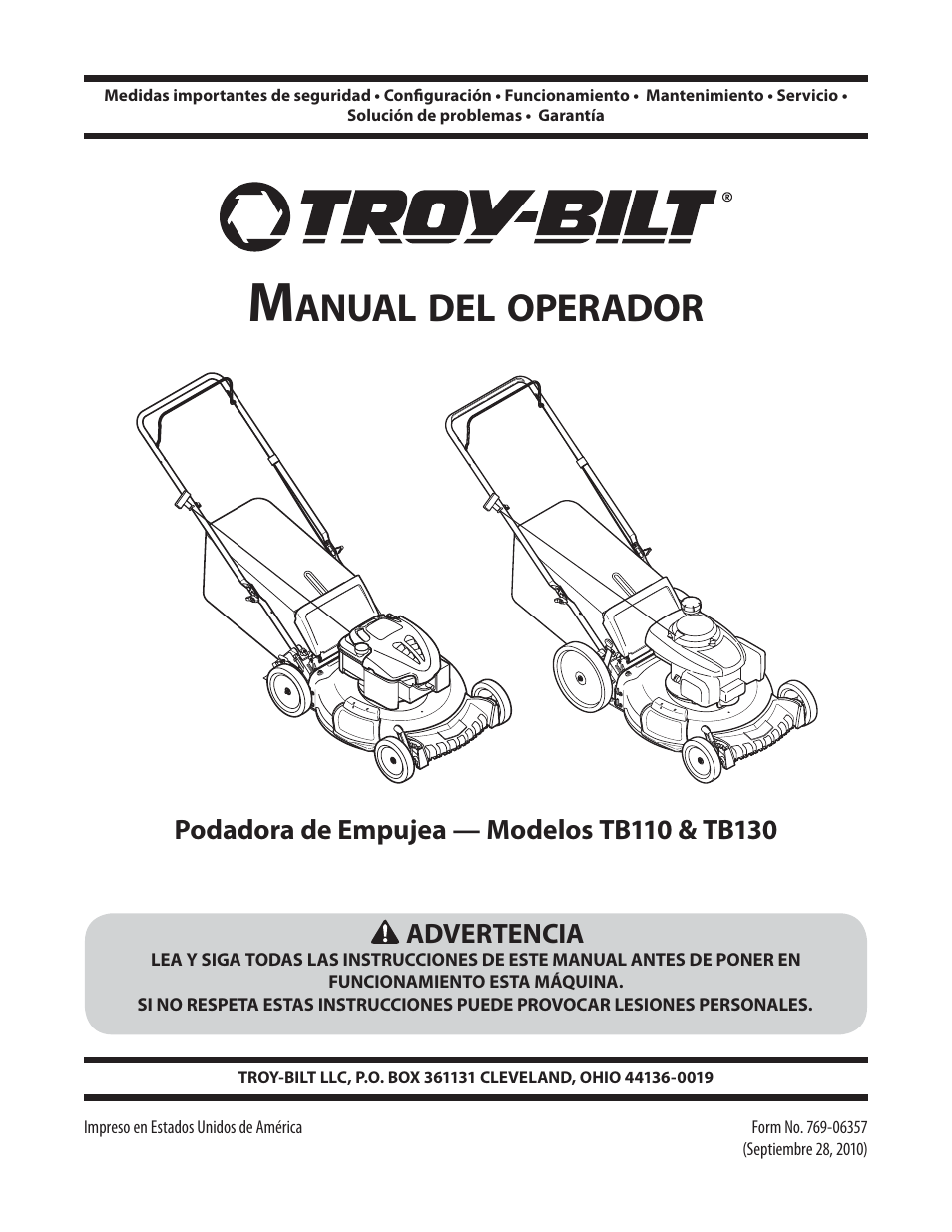 Anual, Operador | Troy-Bilt TB130 User Manual | Page 21 / 40
