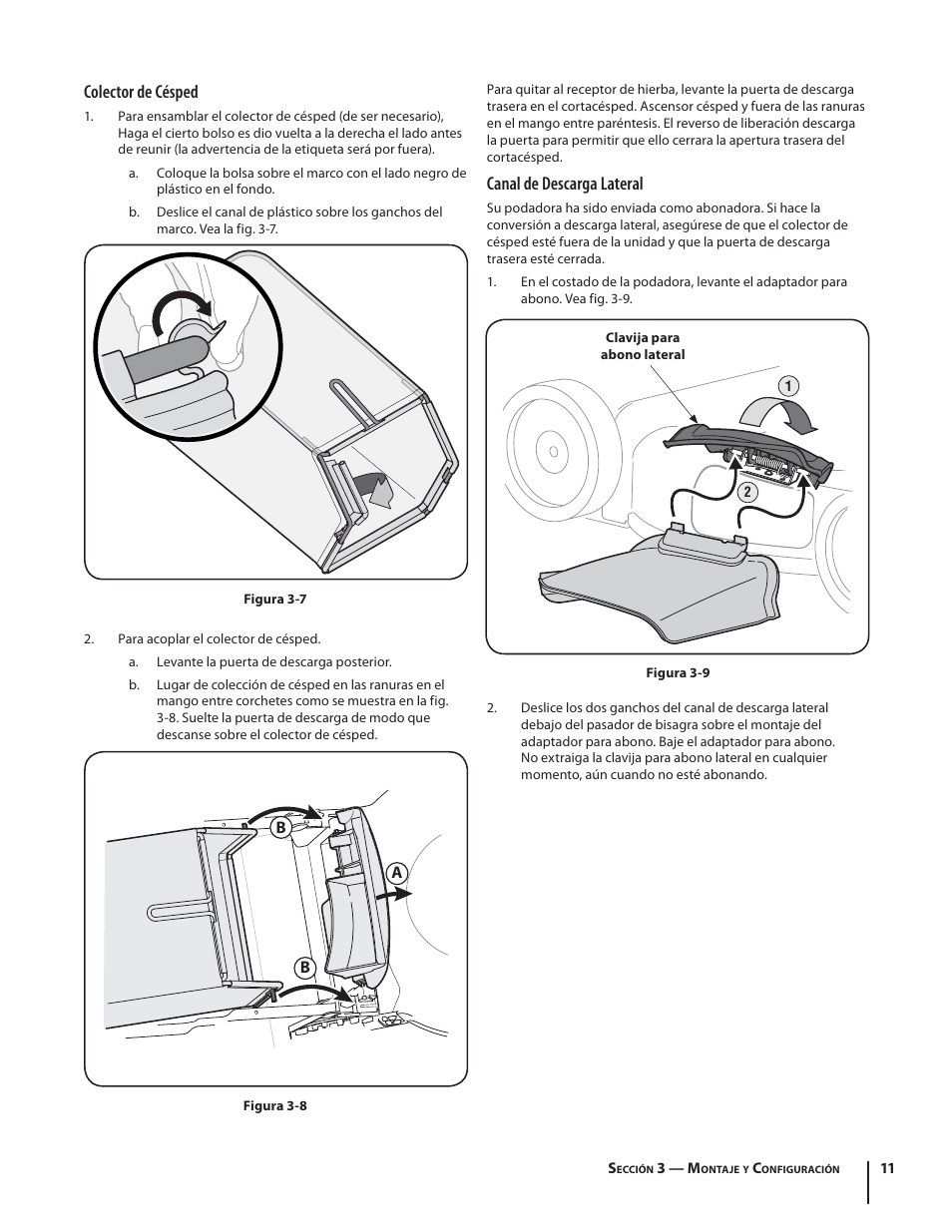 Colector de césped, Canal de descarga lateral | Troy-Bilt TB130 User Manual | Page 31 / 40