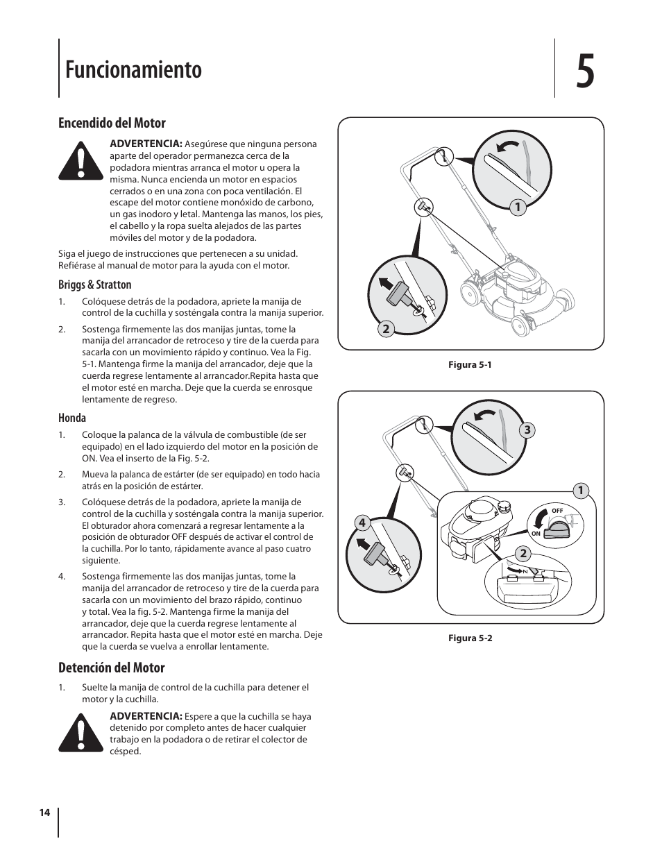 Funcionamiento, Encendido del motor, Detención del motor | Troy-Bilt TB130 User Manual | Page 34 / 40