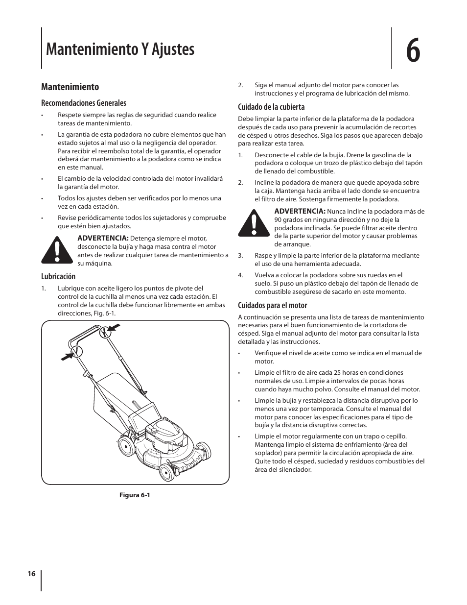 Mantenimiento y ajustes, Mantenimiento | Troy-Bilt TB130 User Manual | Page 36 / 40