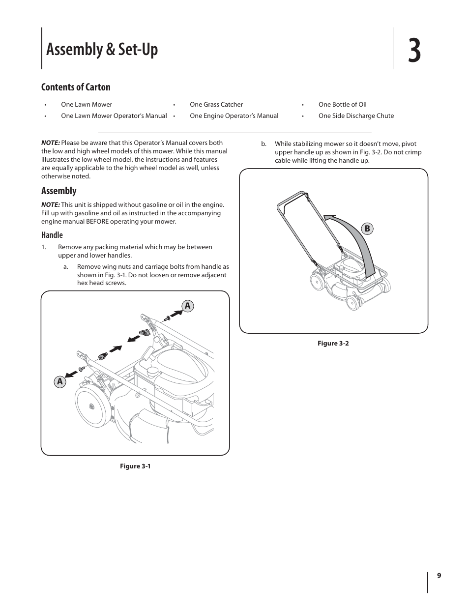 Assembly & set-up, Contents of carton, Assembly | Troy-Bilt TB130 User Manual | Page 9 / 40