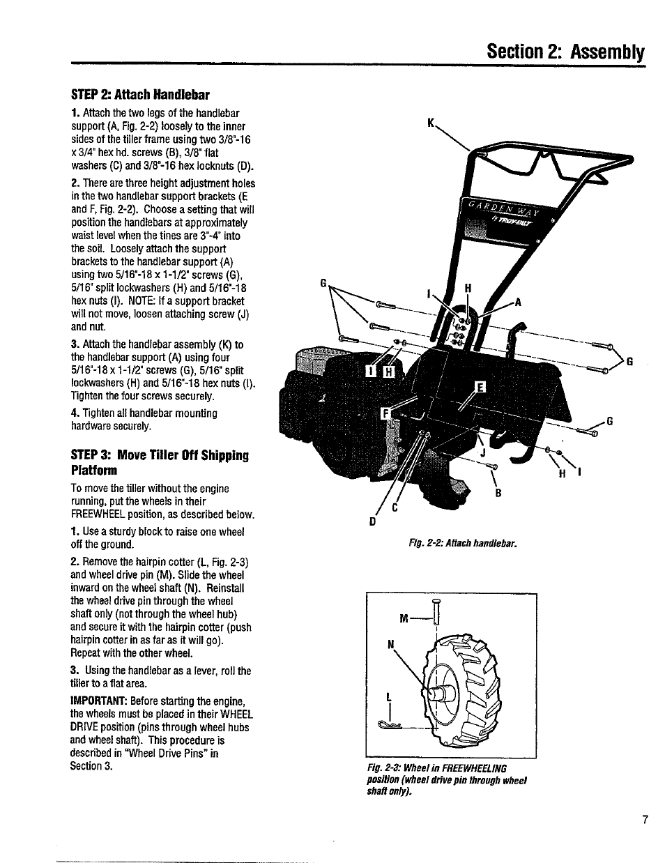Step 2: attach handlebar, Step 3: move tiller off shipping platform, Move tiller off shipping platform | Troy-Bilt 12214-5.5HP User Manual | Page 7 / 36