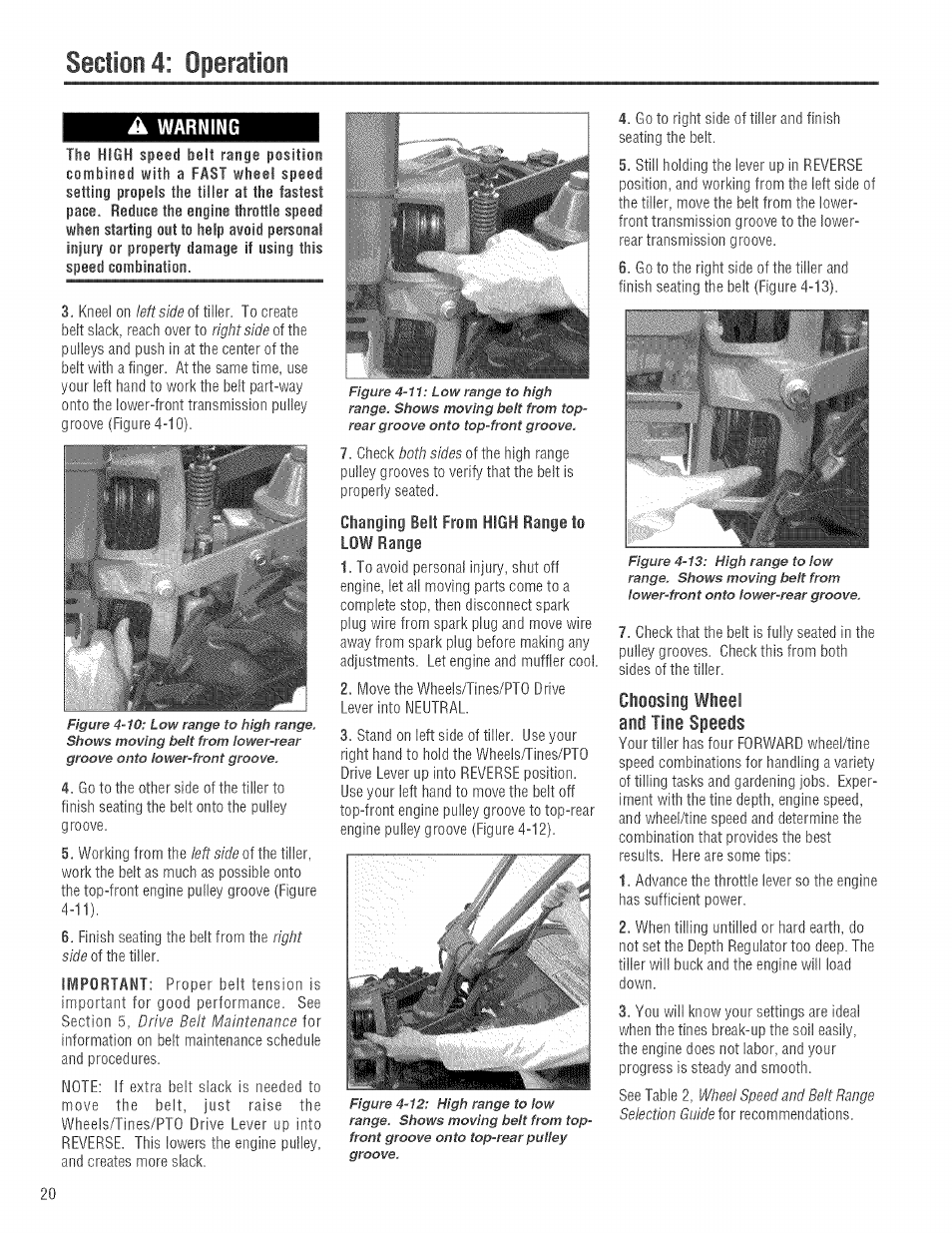 A warning, Choosing wheel and tine speeds, Warning | Troy-Bilt 682J User Manual | Page 20 / 64