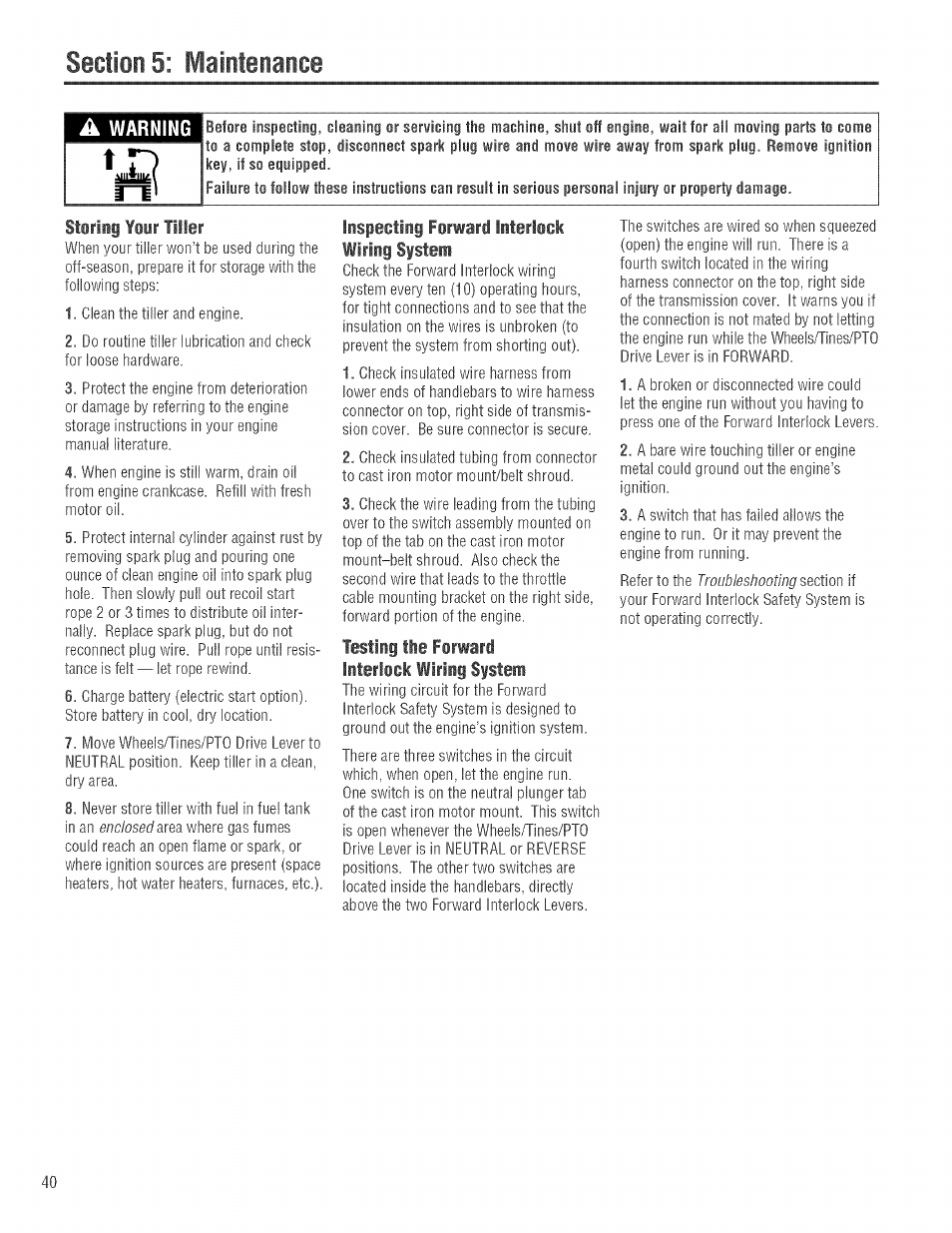 Testing the forward interlock wiring system | Troy-Bilt 682J User Manual | Page 40 / 64