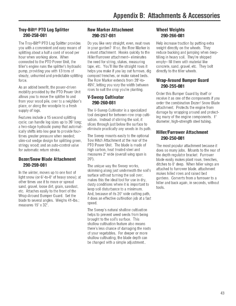 Appendix b: aiachments & accessories | Troy-Bilt 682J User Manual | Page 43 / 64