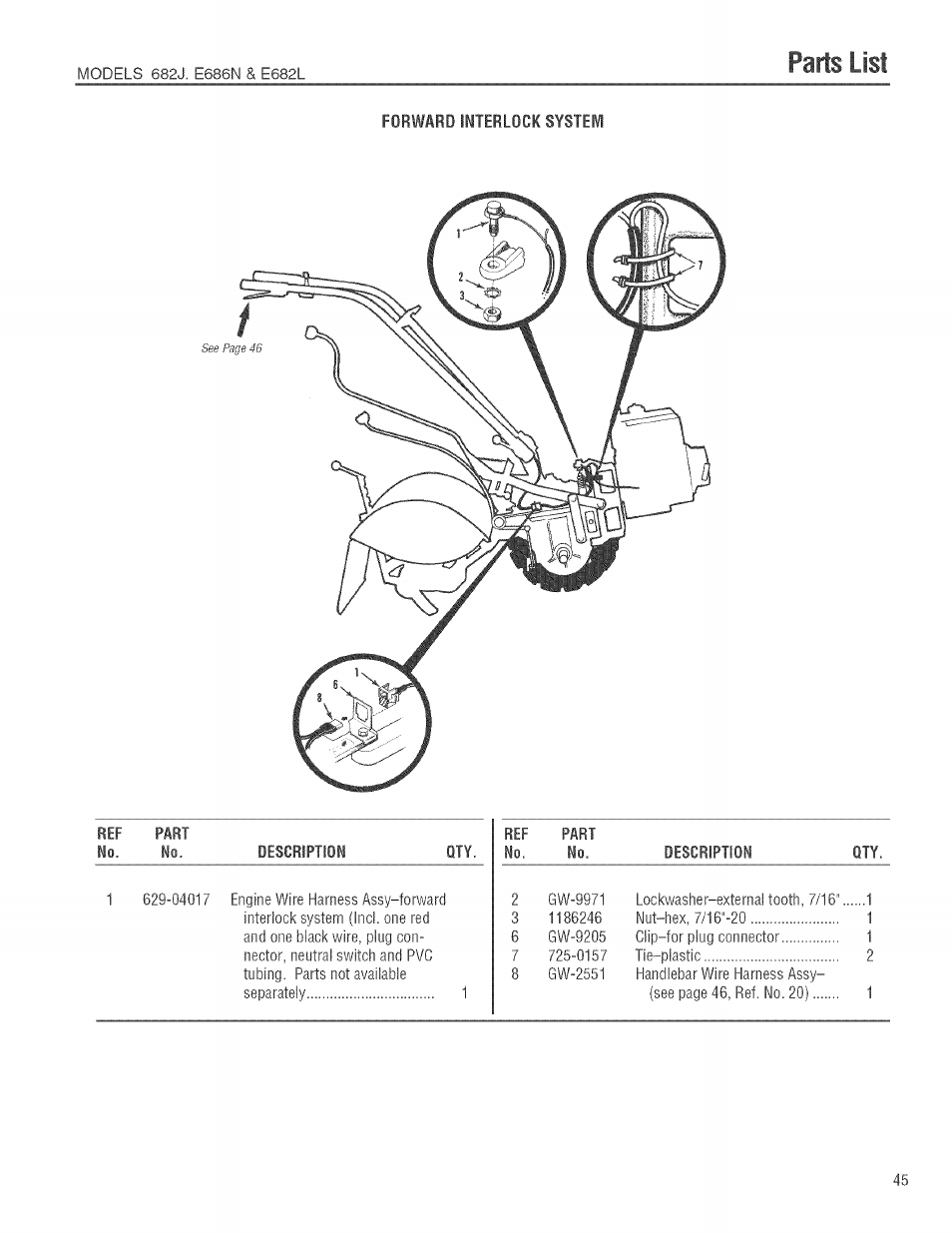Parts list | Troy-Bilt 682J User Manual | Page 45 / 64