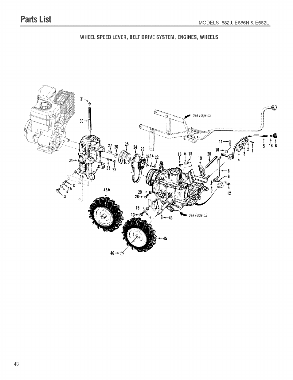 Parts list | Troy-Bilt 682J User Manual | Page 48 / 64