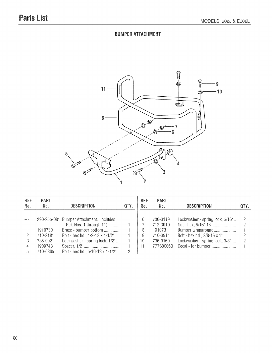 Parts list | Troy-Bilt 682J User Manual | Page 60 / 64