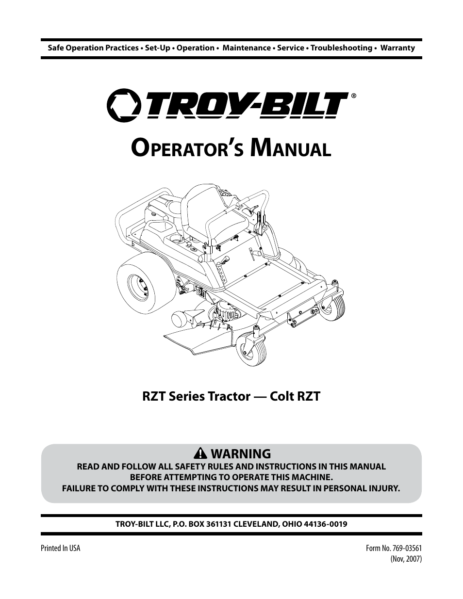 Troy-Bilt Colt RZT User Manual | 72 pages