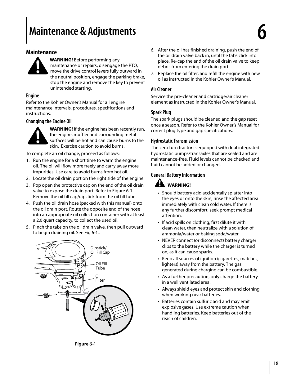 Maintenance & adjustments, Maintenance | Troy-Bilt Colt RZT User Manual | Page 19 / 72