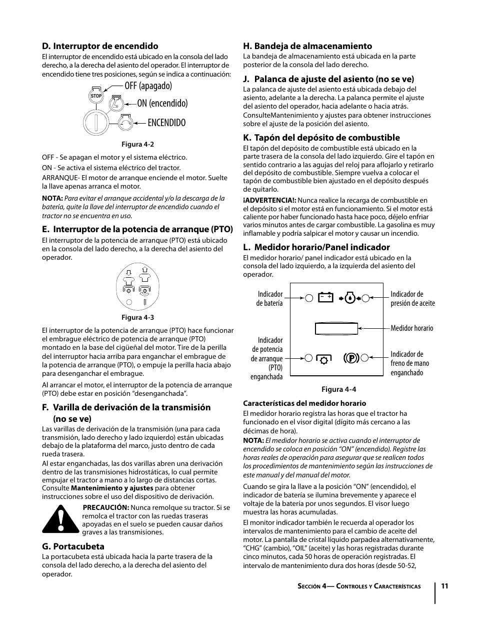 Off (apagado) on (encendido) encendido | Troy-Bilt Colt RZT User Manual | Page 47 / 72