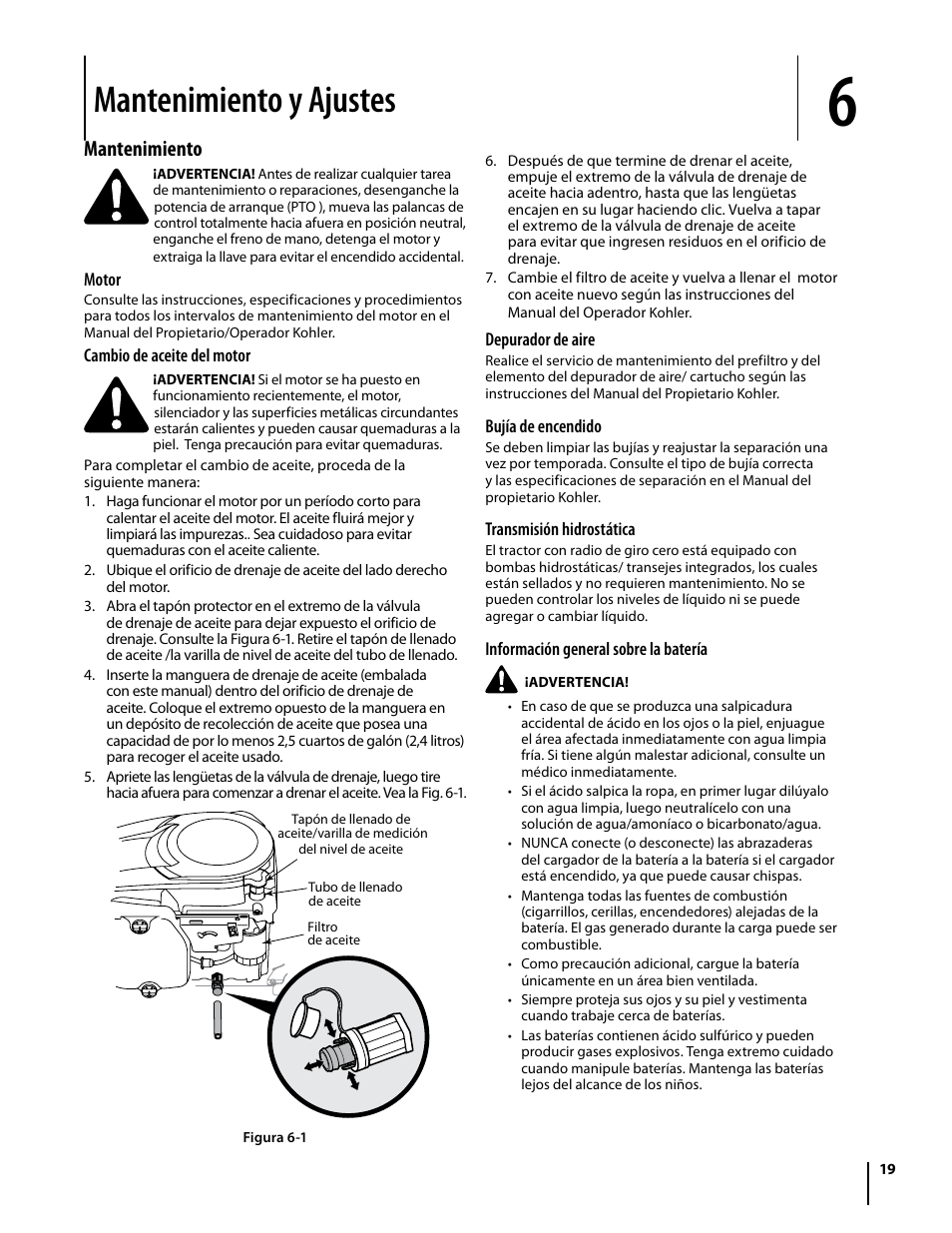 Mantenimiento y ajustes, Mantenimiento | Troy-Bilt Colt RZT User Manual | Page 55 / 72