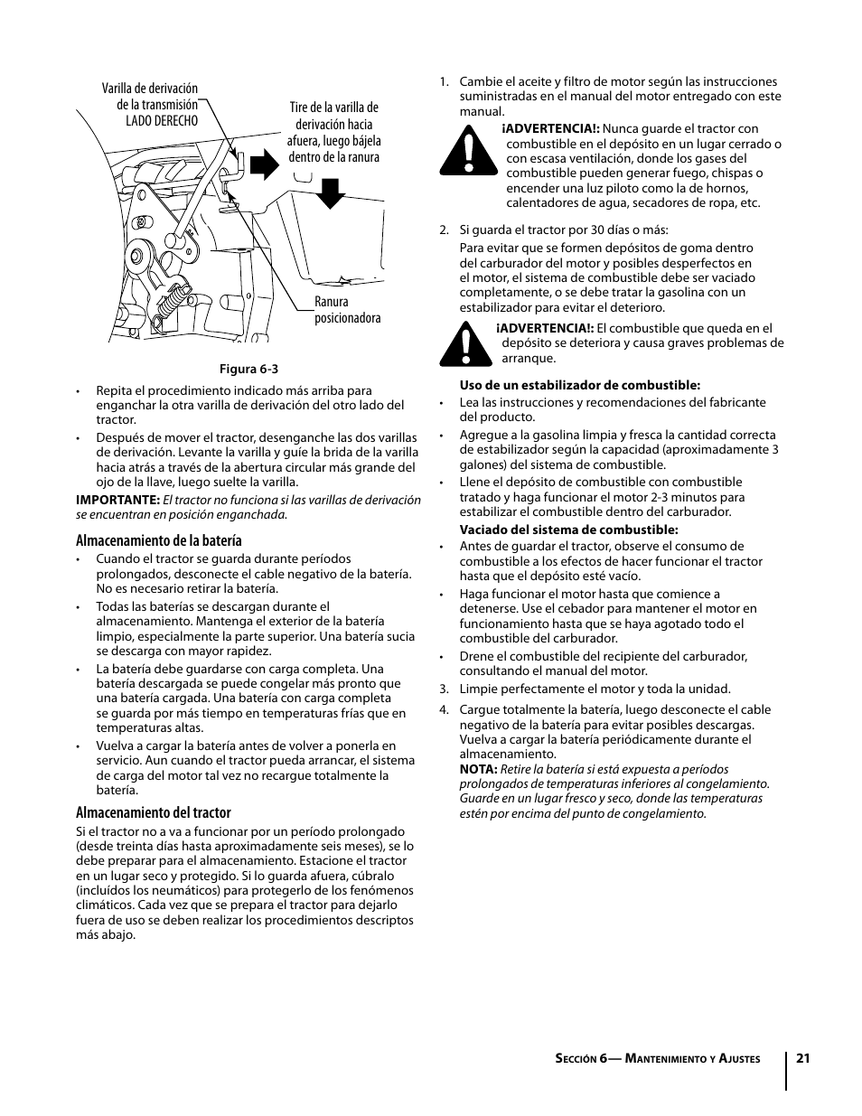 Almacenamiento de la batería, Almacenamiento del tractor | Troy-Bilt Colt RZT User Manual | Page 57 / 72