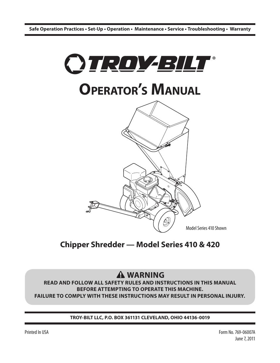 Troy-Bilt 410 User Manual | 40 pages