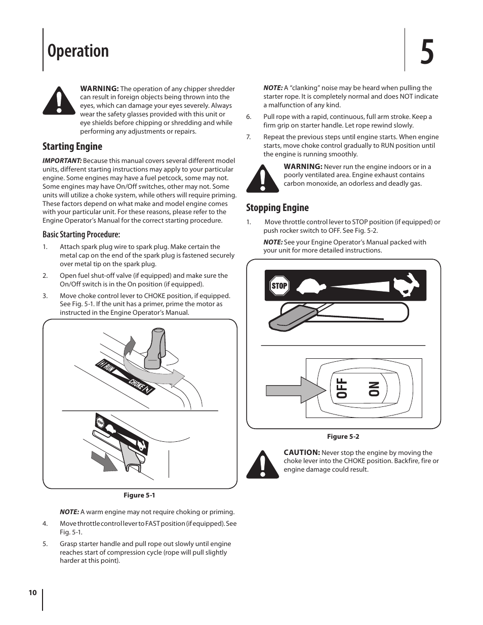 Operation, Starting engine, Stopping engine | Troy-Bilt 410 User Manual | Page 10 / 40