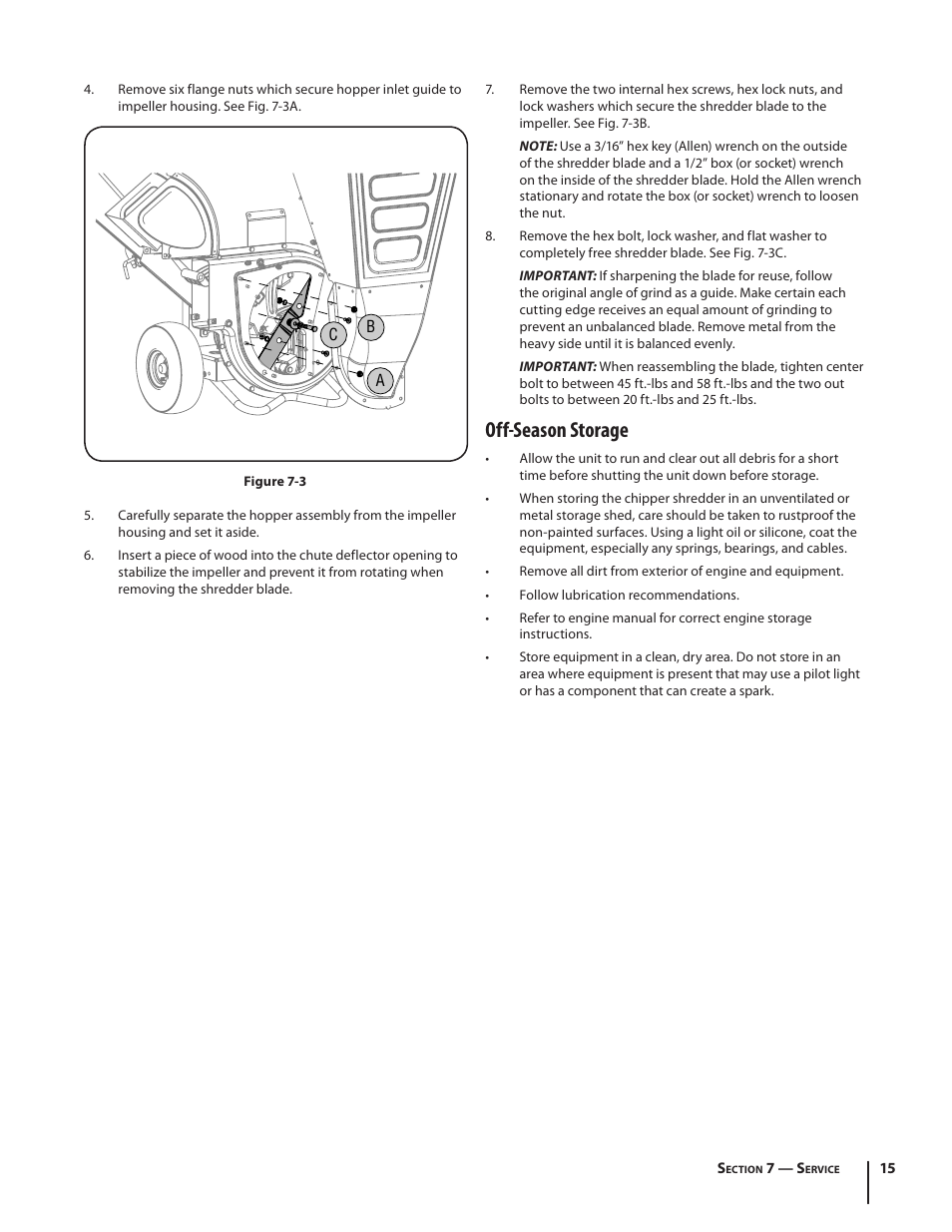 Off-season storage | Troy-Bilt 410 User Manual | Page 15 / 40