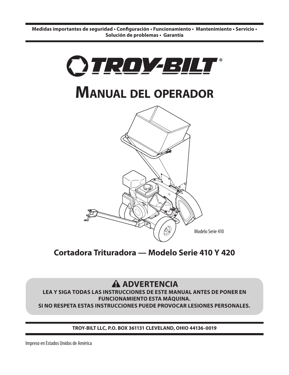 Anual, Operador | Troy-Bilt 410 User Manual | Page 22 / 40