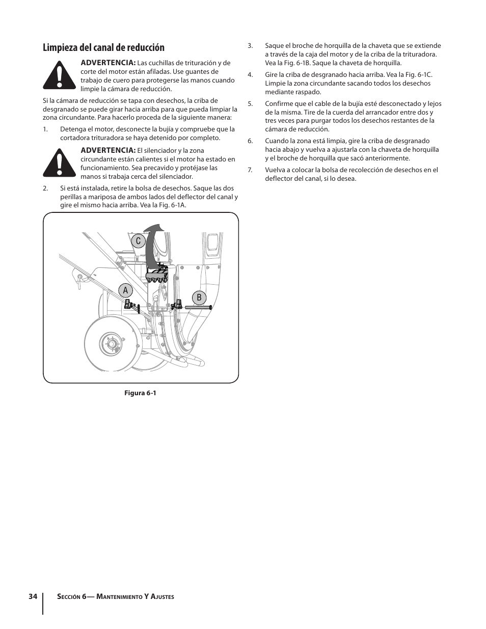 Limpieza del canal de reducción | Troy-Bilt 410 User Manual | Page 34 / 40