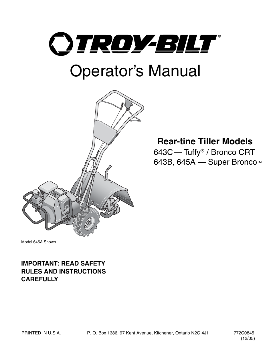 Troy-Bilt 645A Super Bronco User Manual | 32 pages