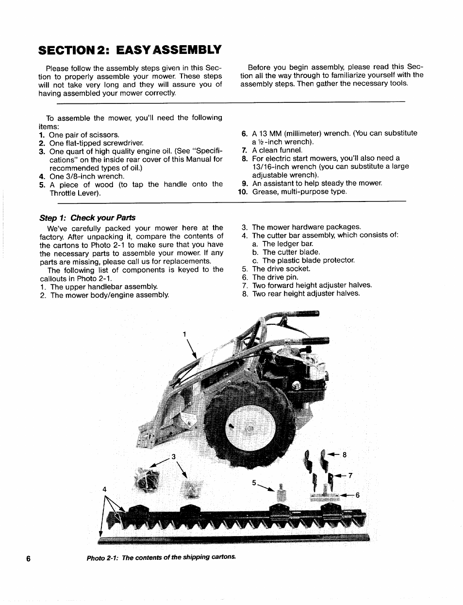 Section 2: easy assembly, Step 1: check your parts | Troy-Bilt 31/2 HP User Manual | Page 8 / 48