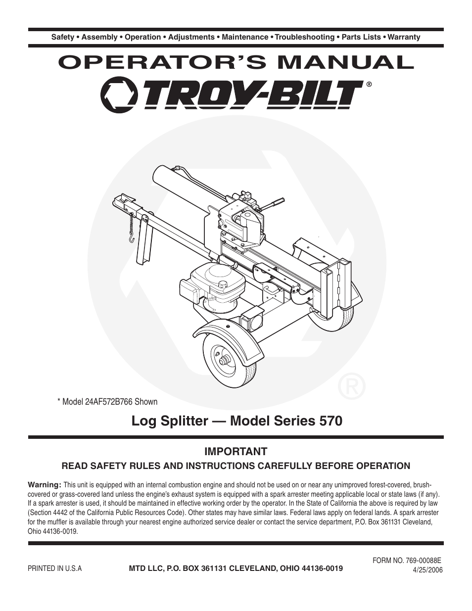 Troy-Bilt 570 User Manual | 20 pages