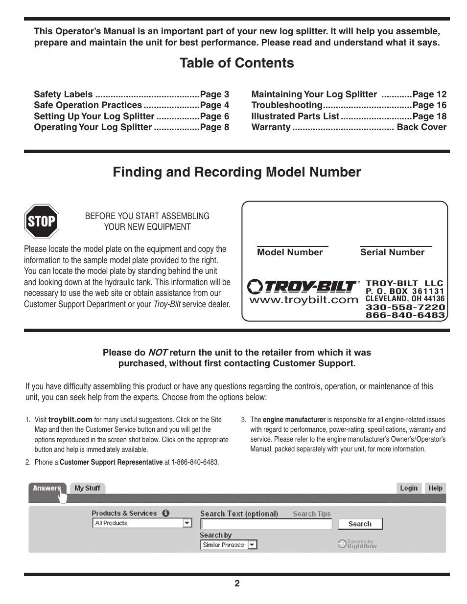 Stop | Troy-Bilt 570 User Manual | Page 2 / 20