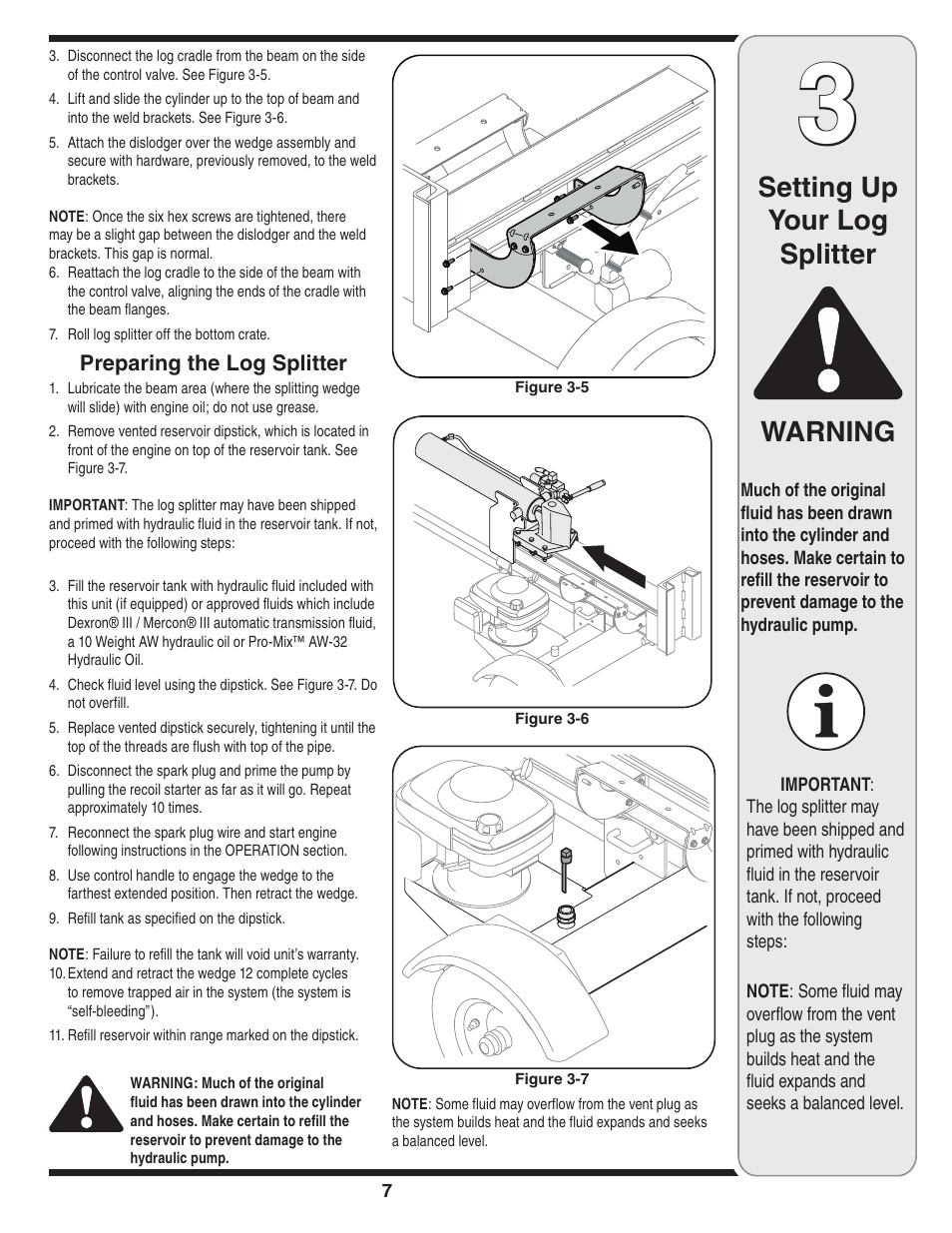 Setting up your log splitter warning | Troy-Bilt 570 User Manual | Page 7 / 20