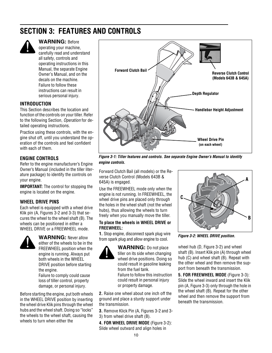 Section 3: features and controls | Troy-Bilt 645A Super Bronco ES User Manual | Page 10 / 64