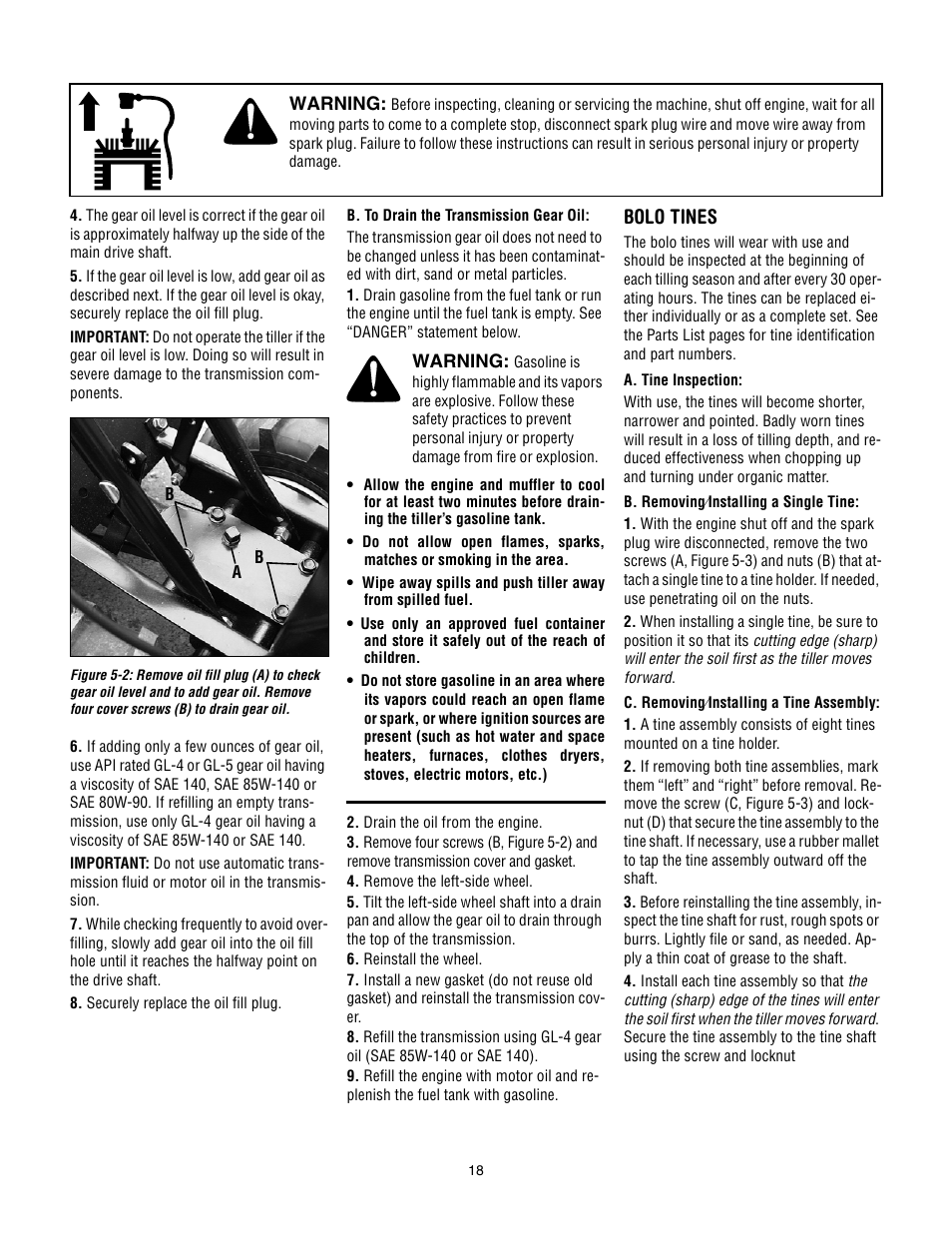 Bolo tines | Troy-Bilt 645A Super Bronco ES User Manual | Page 18 / 64