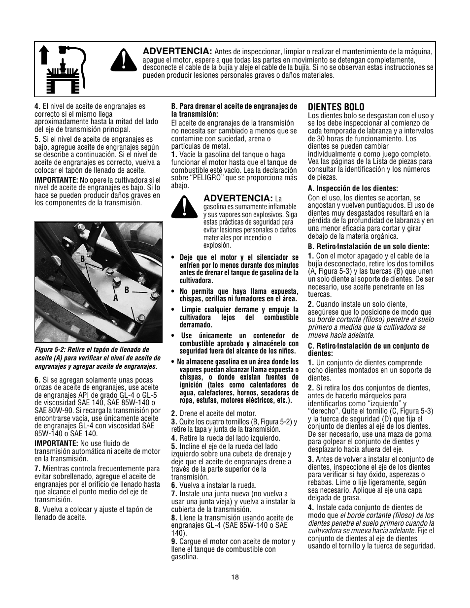 Dientes bolo | Troy-Bilt 645A Super Bronco ES User Manual | Page 50 / 64