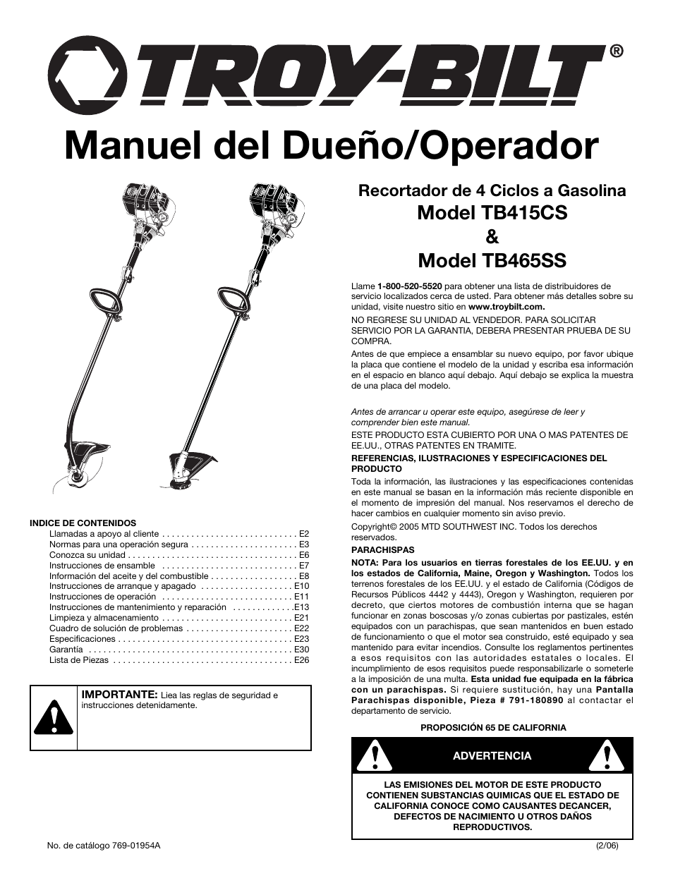 Manuel del dueño/operador, Recortador de 4 ciclos a gasolina | Troy-Bilt TB465SS User Manual | Page 29 / 48