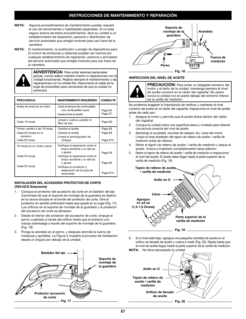 Precaucion | Troy-Bilt TB465SS User Manual | Page 35 / 48