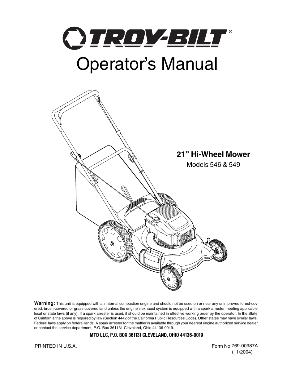 Troy-Bilt 546 User Manual | 16 pages