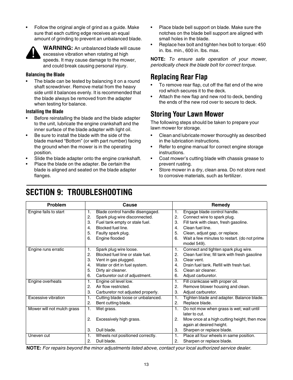 Replacing rear flap, Storing your lawn mower | Troy-Bilt 546 User Manual | Page 13 / 16